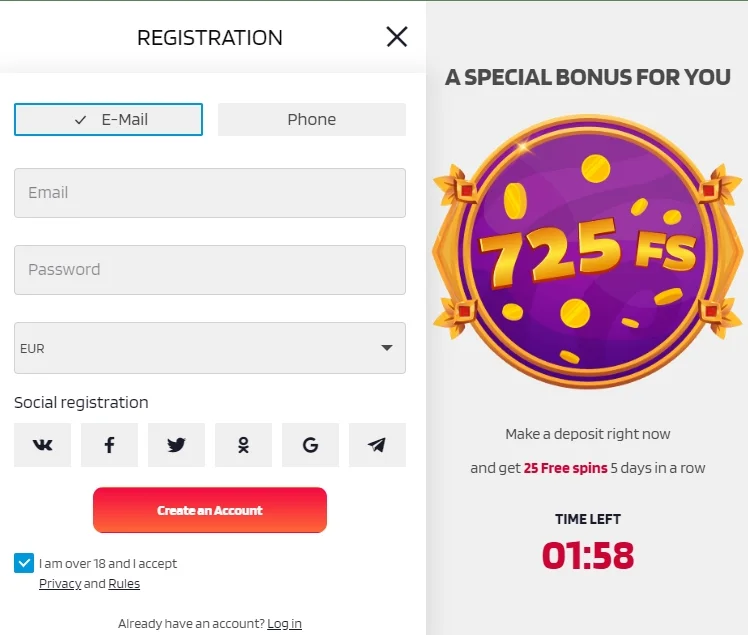 bonus strike casino registration